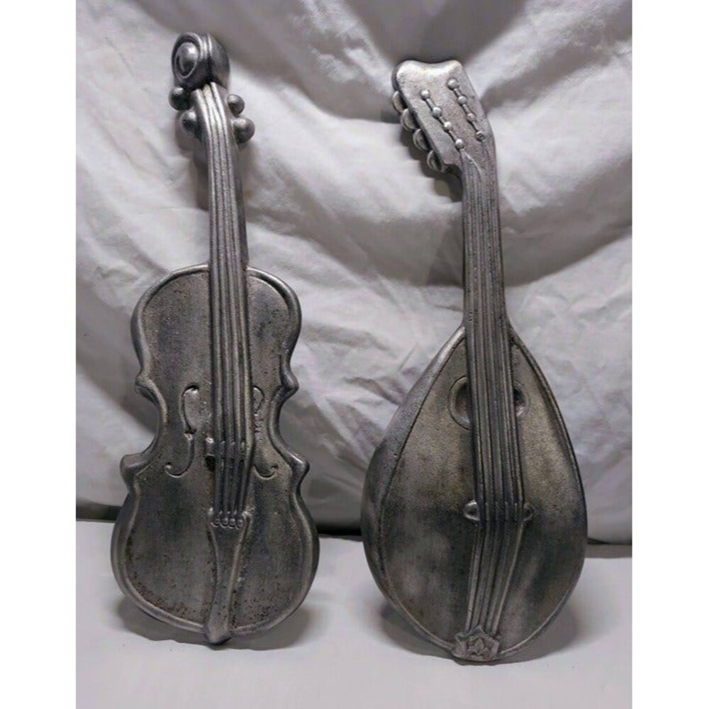 Vintage 1960s Royal Cast Metal Bass Guitar and Mandolin Wall Hangings Art